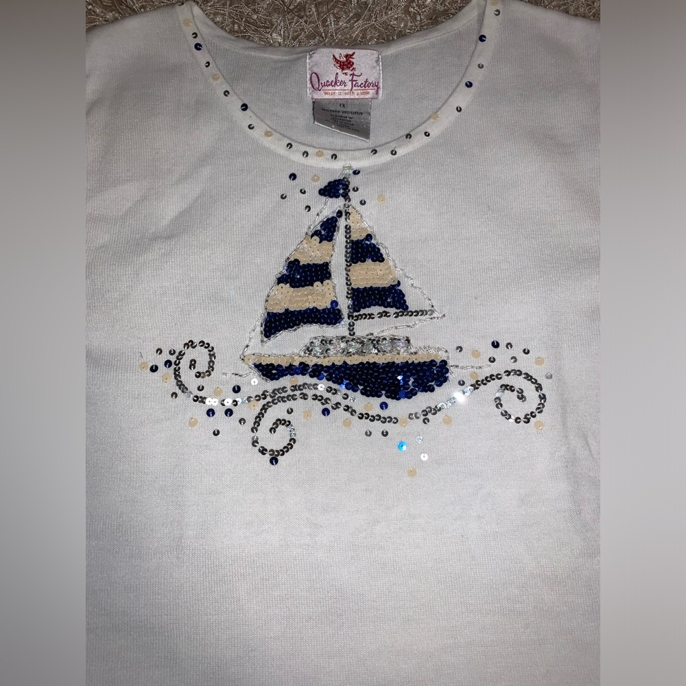 Quacker Factory White and Blue Nautical Sailboat Tank Top sz 1X